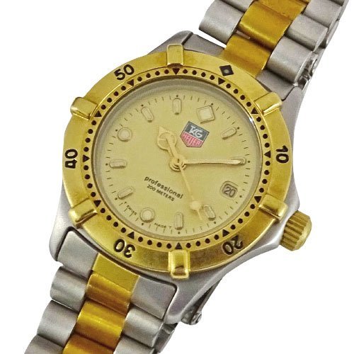 １円～ タグホイヤー TAG HEUER 964.008R 時計 レディース ブランド プロフェッショナル 200M クオーツ QZ デイト ゴールド (v0076729500)