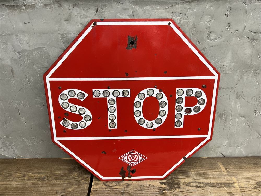 Sign Stop Vintage Yellow Street sign, Metal Road Embossed Retired