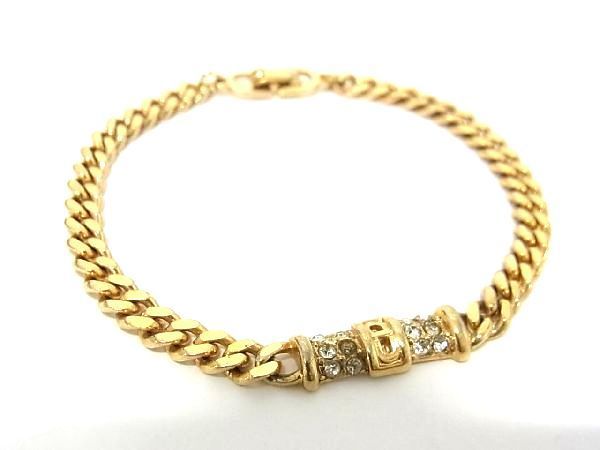 1円 ChristianDior クリスチャンディオール ヴィンテージ ラインストーン ブレスレット アクセサリー レディース ゴールド系 AP5066