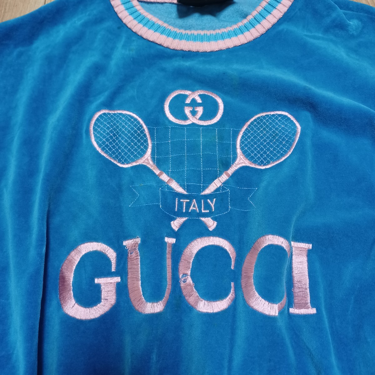 GUCCI】グッチ テニス トレーナー XS トップス スウェット 水色 ピンク 