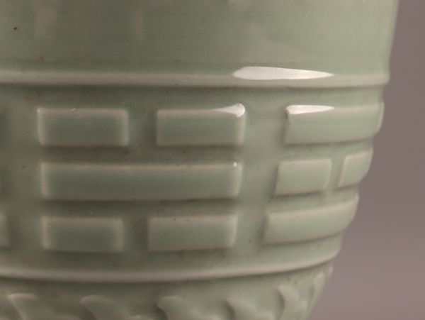 中国古玩 唐物 龍泉窯 天龍寺青磁 不遊環 双耳 花瓶 細密