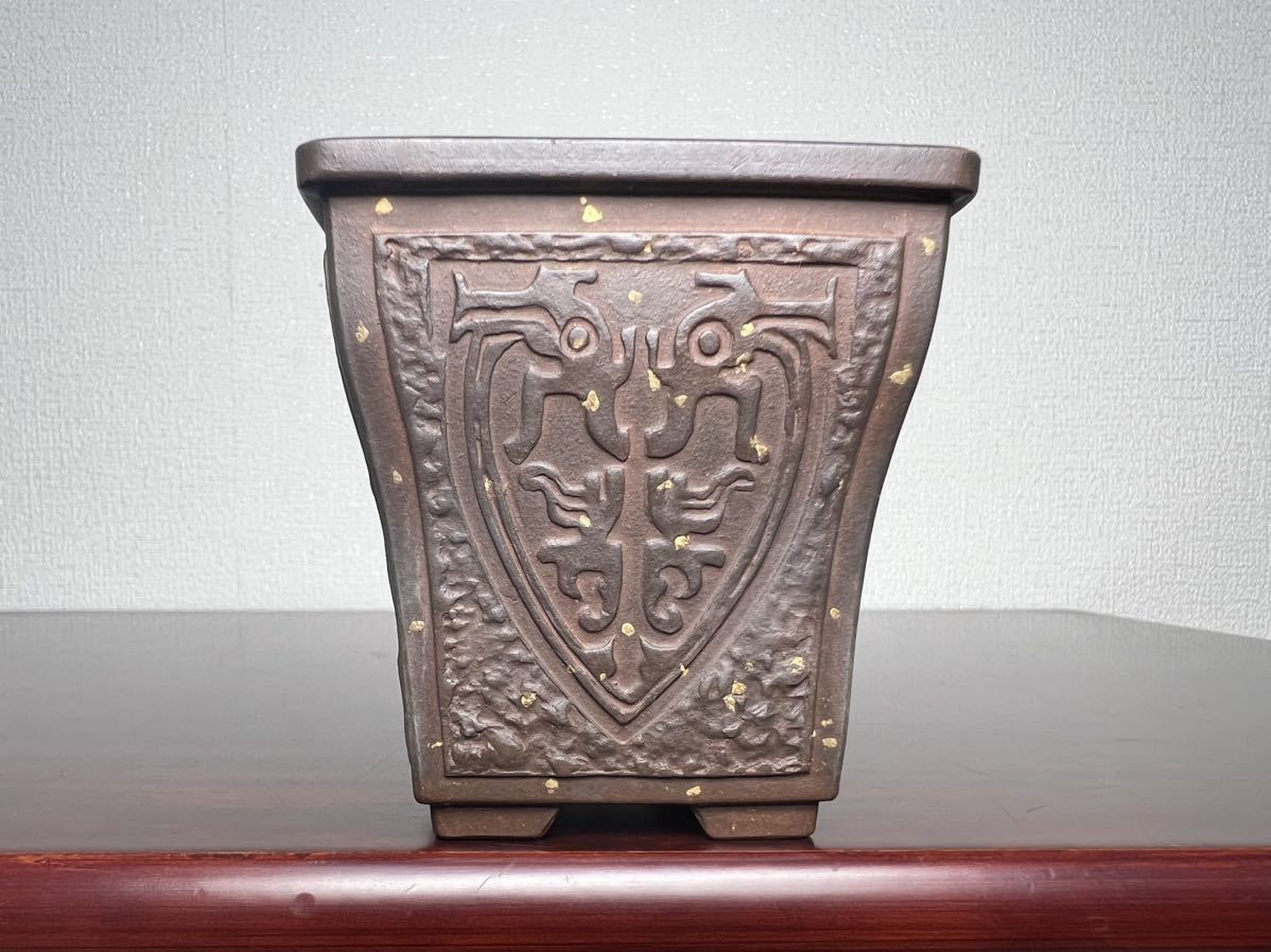 中国古盆器＜中国宜興・烏泥 在落款・泥味抜群 盆栽鉢 中国