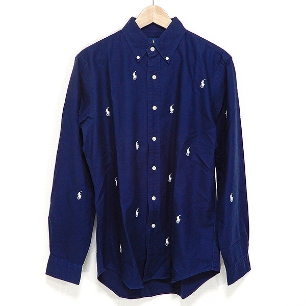 #anc ラルフローレン RalphLauren 長袖シャツ ロゴ ボタンダウン タグ付き 美品 M 紺系 メンズ [834663]