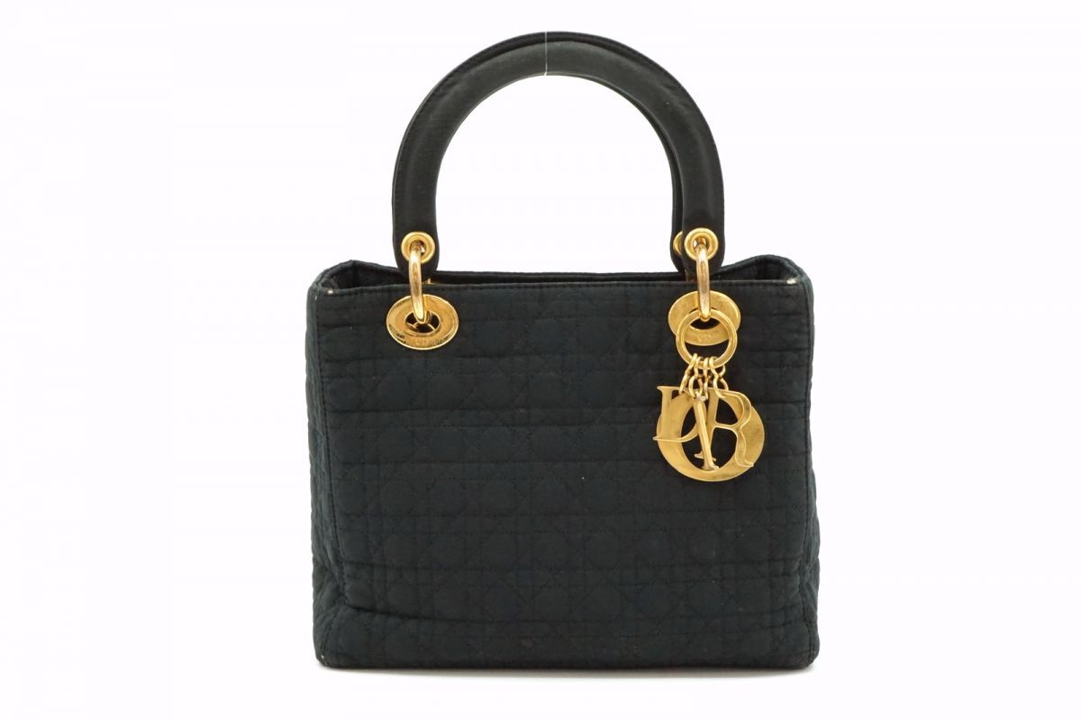 1円〜 クリスチャン ディオール レディディオール ハンドバッグ トート カナージュ ナイロンキャンバス ブラック Christian Dior 5351h