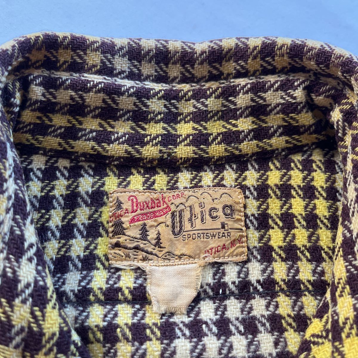 40s Duxbak Utica カットオフ ウールシャツ ビンテージ 半袖 千鳥格子 