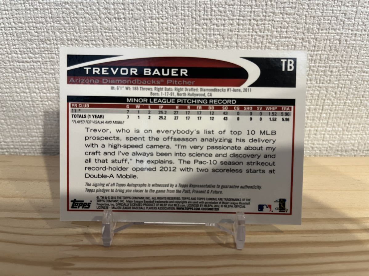 2012 Topps Chrome Trevor Bauerトレバー バウアー 直筆サインカード 