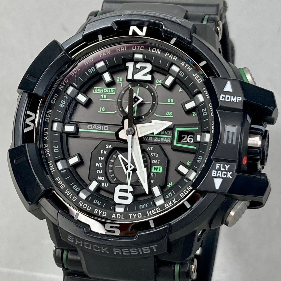 極美品 箱説タグ付G-SHOCK GW-A1100-1A3JF グラビティマスター タフソーラー 電波受信 電波ソーラー マルチバンド6 方位計搭載 ブラック