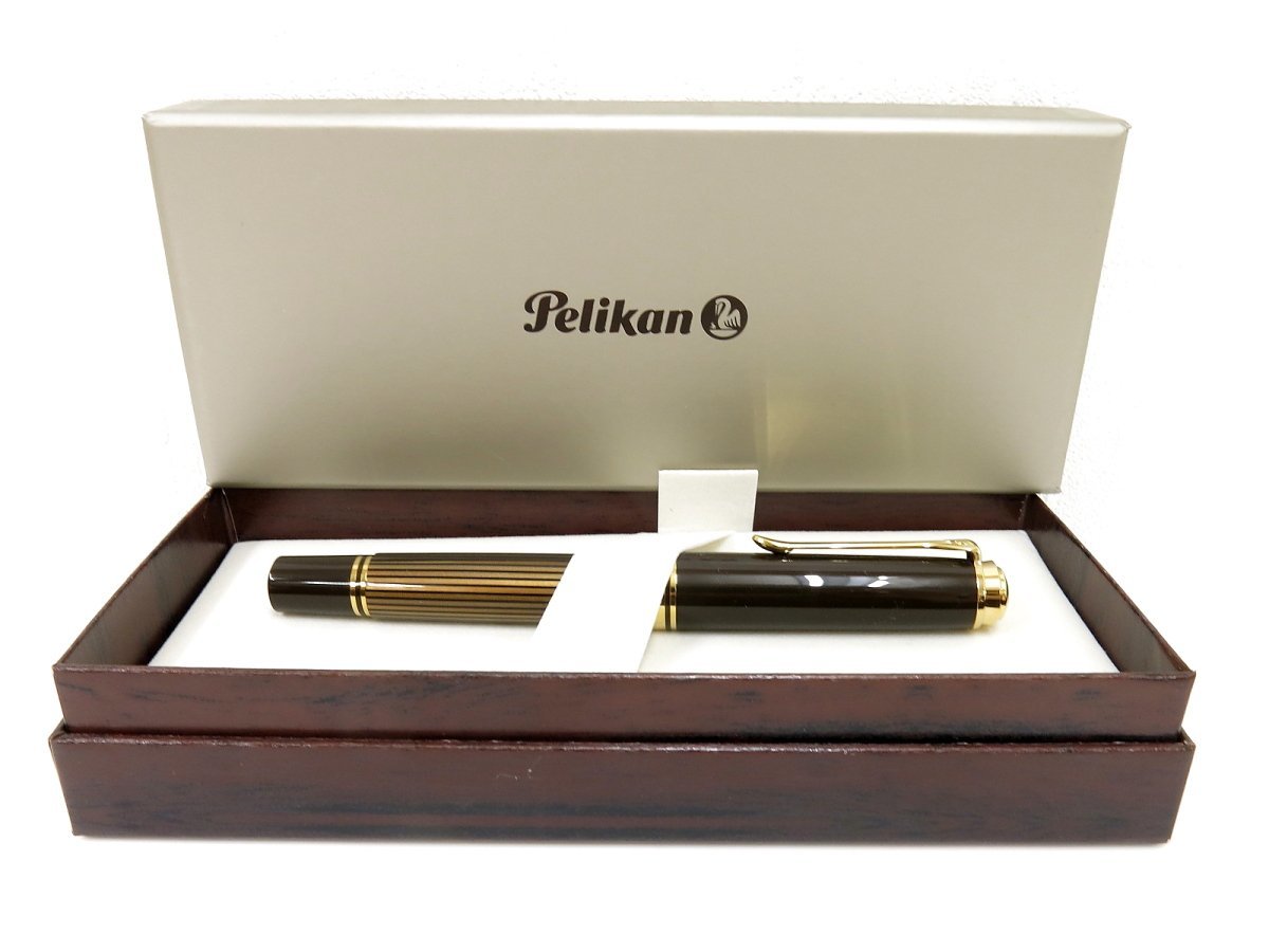 ◆超美品◆新品同様◆Pelikan ペリカン◆スーベレーン M800◆ストライプ◆万年筆◆ブラウン G金具◆ペン先 18C 750 18金◆F 細字◆A2265