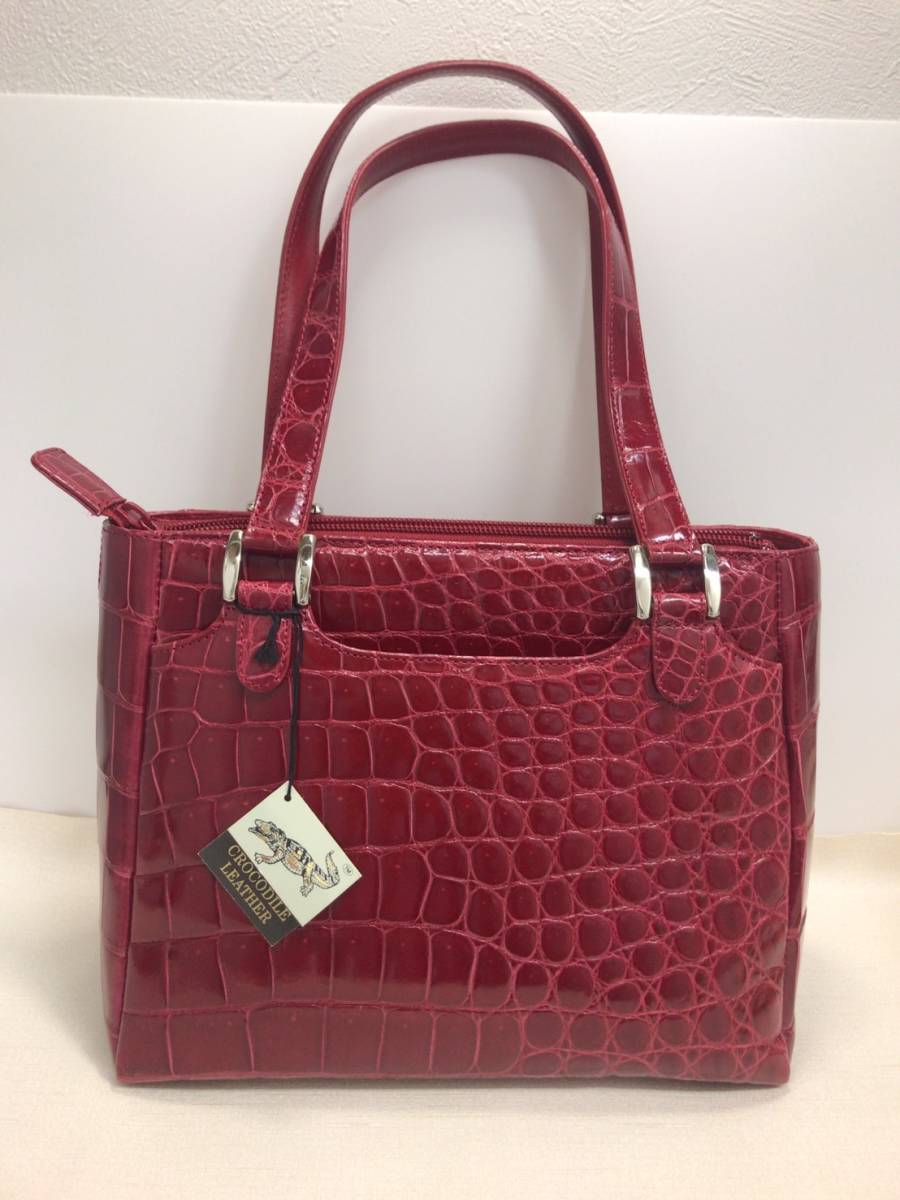 【CROCODILE LEATHER BAG クロコダイルレザーバッグ（カードケース付）】【天然皮革 日本製 JRAマーク３点有】【美品】