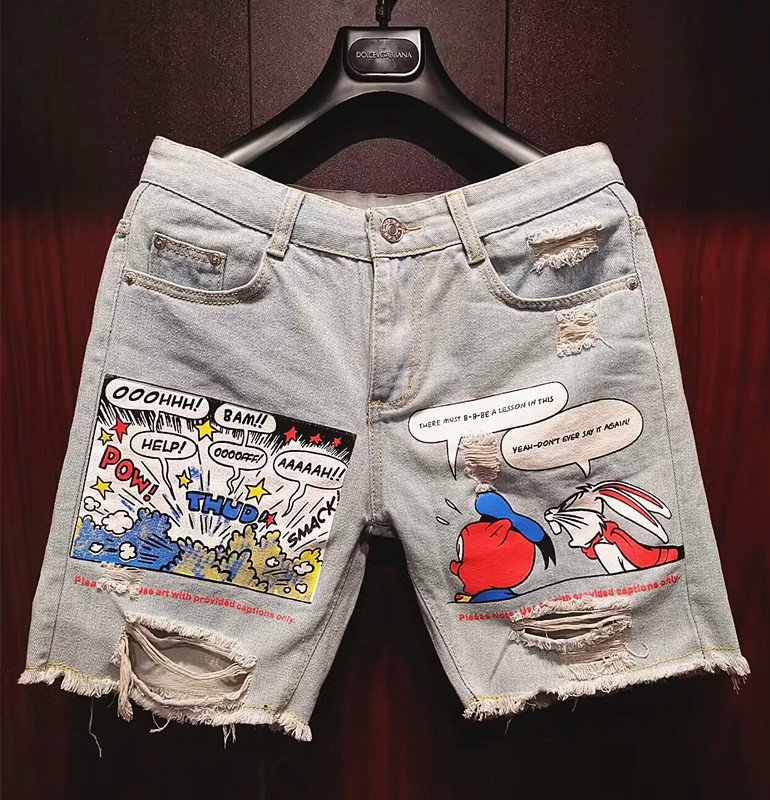 最高級※定価6万◆イタリア・ミラノ発*BOLINI*ブルーラベル・vintage加工・デニム・限定アニメ*ショートパンツ・46/M