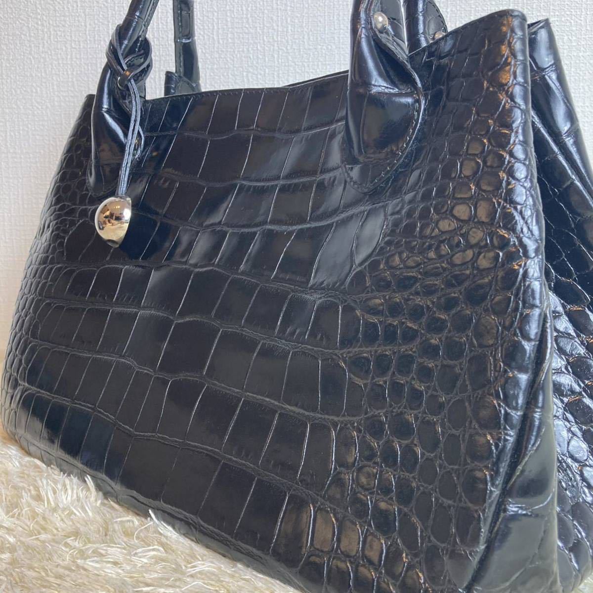 1円【入手困難 美品】フルラ FURLA クロコ 型押し トートバッグ 