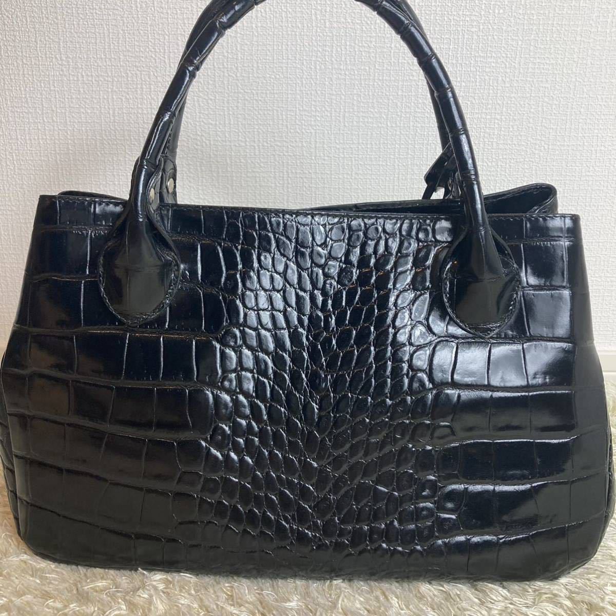 1円【入手困難 美品】フルラ FURLA クロコ 型押し トートバッグ 