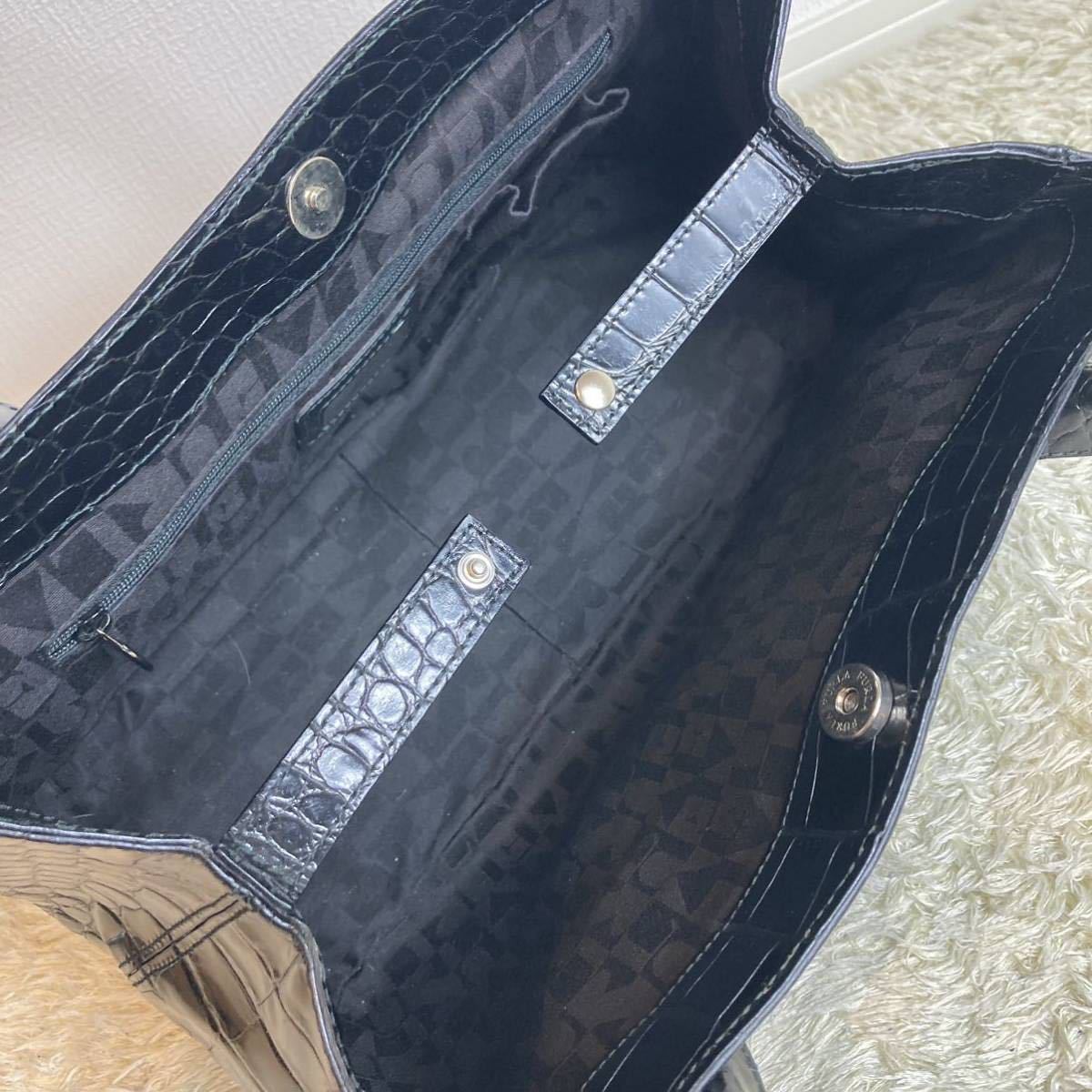 1円【入手困難 美品】フルラ FURLA クロコ 型押し トートバッグ 
