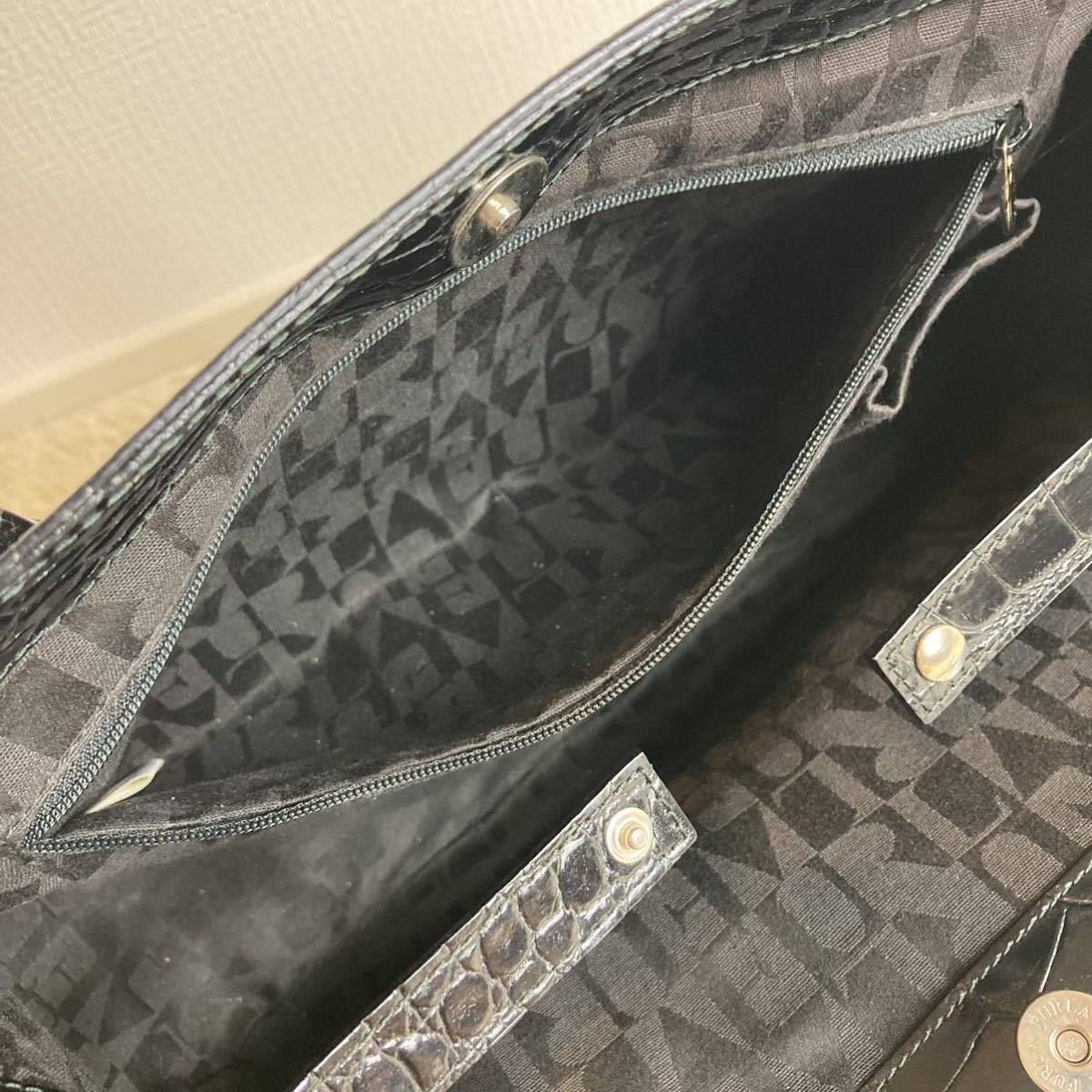 1円【入手困難 美品】フルラ FURLA クロコ 型押し トートバッグ 