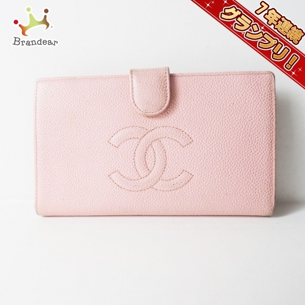 シャネル CHANEL 長財布 - キャビアスキン ライトピンク ココマーク 10 