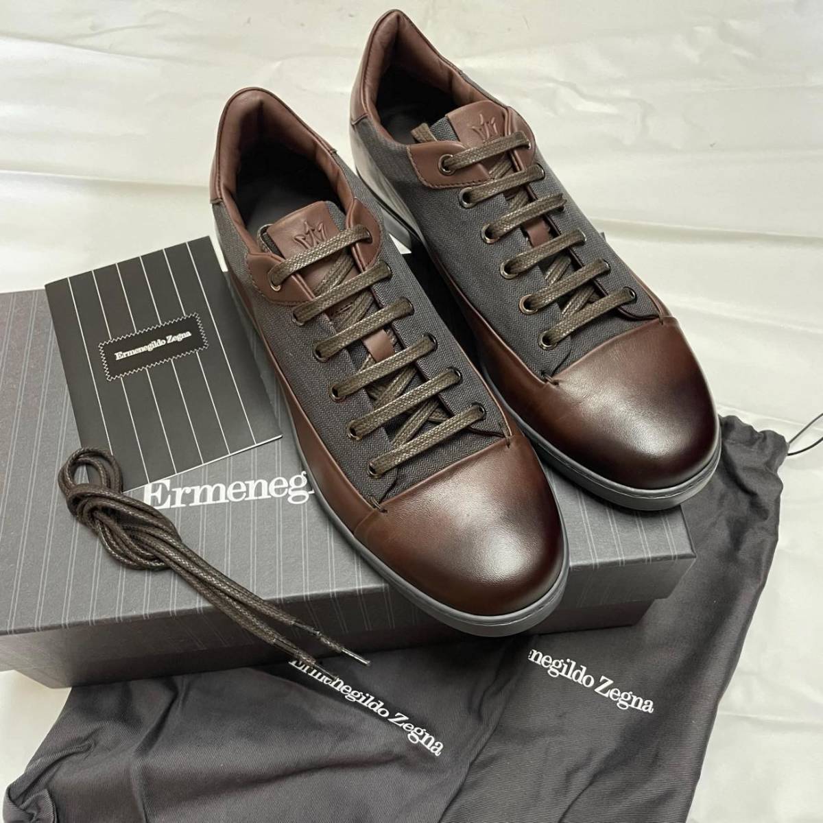 新品 エルメネジルド ゼニア 切替レザースニーカー 定価116，600円 7+(26.5cm程度) Ermenegildo Zegna メンズ 革靴 レザーシューズ 男性用