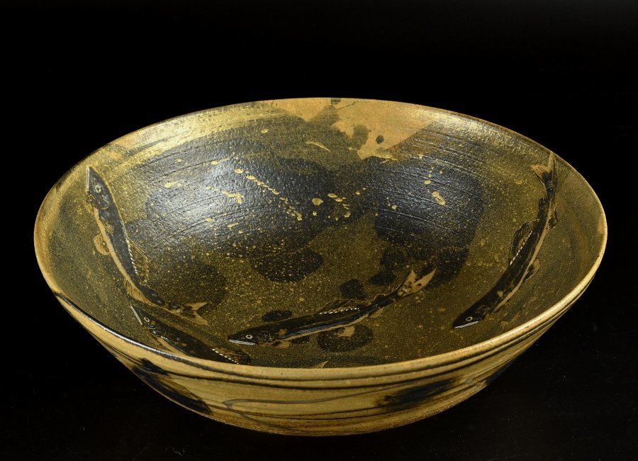 山本雄次(麦波) 色絵金彩風神雷神図大鉢 蔵c9156】平安麦波 山本雄次 鉄絵金彩 大鉢 遊魚図 鮎 共箱 【公式通販】