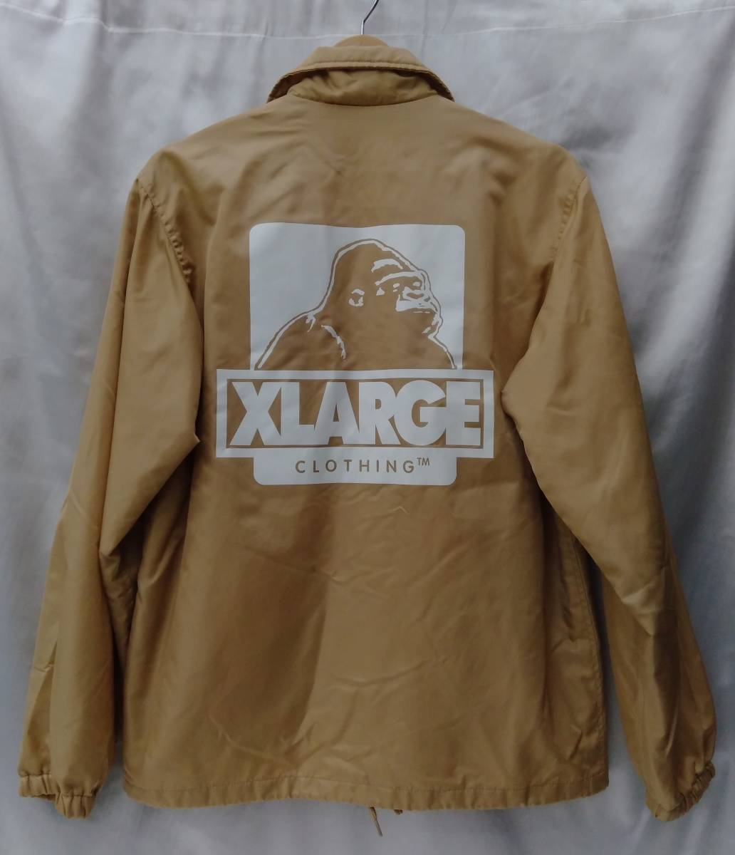 XLARGE エクストララージ ナイロンジャケット コーチジャケット サイズ S ベージュ メンズ ゴリラ ロゴ 裏地フリース