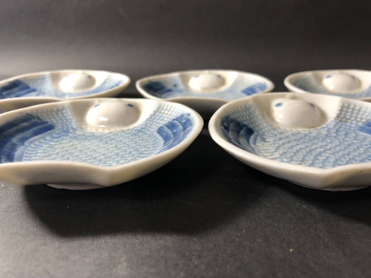 古伊万里 染付 福良雀 ふくら雀 小皿 五客 小皿 手塩皿 豆皿 ふくら雀 