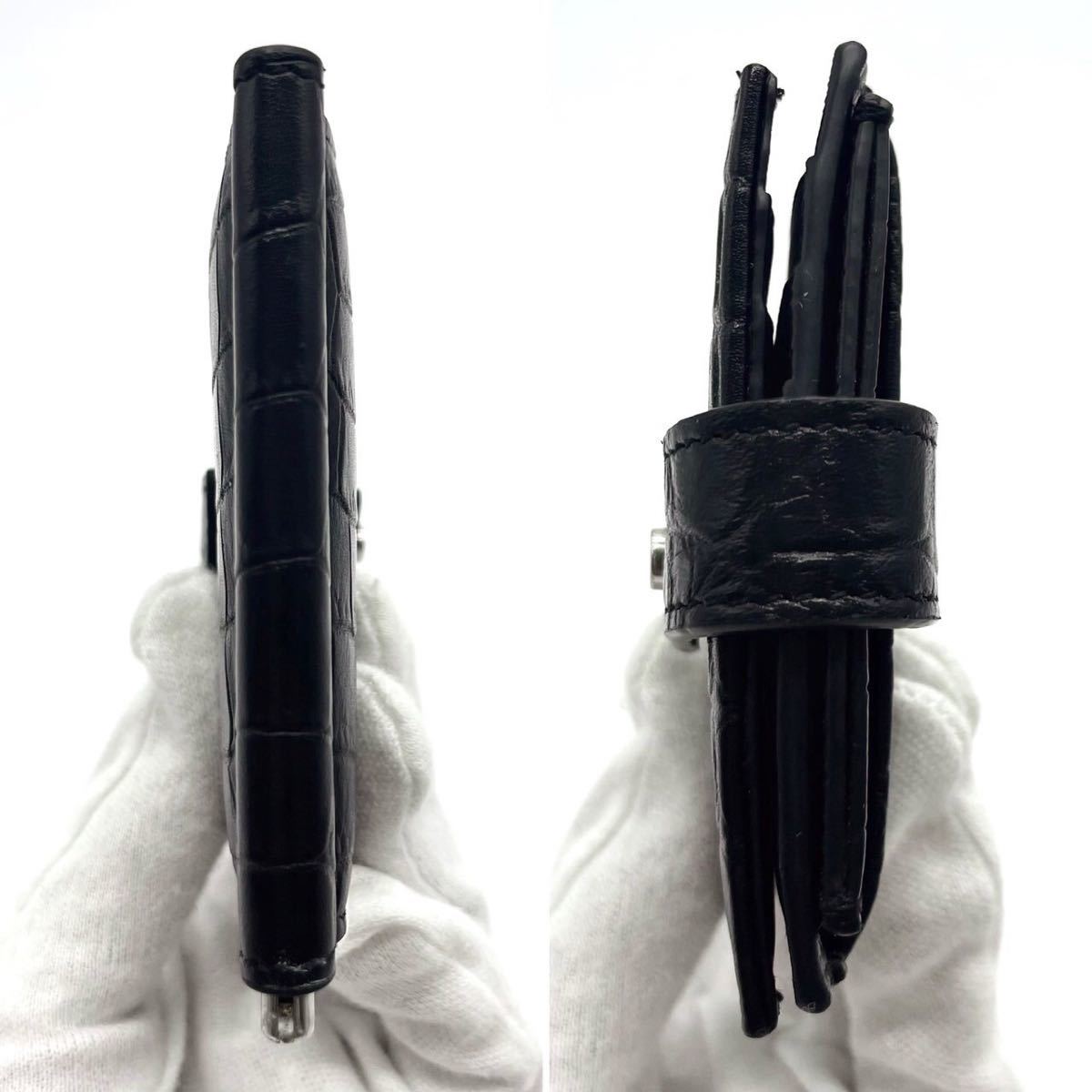 1円 【美品】 サンローラン マネークリップ クロコ レザー ブラック