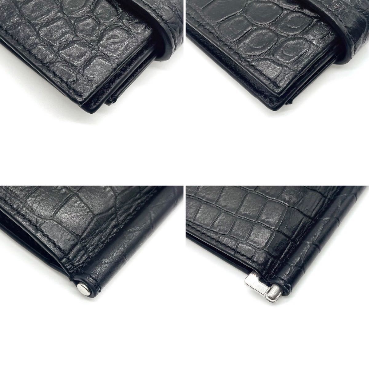 1円 【美品】 サンローラン マネークリップ クロコ レザー ブラック