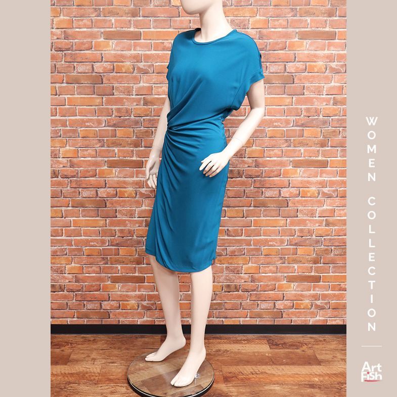 1円/秋冬/DSQUARED2/Mサイズ/S75CV0441 ドレープ タイト ワンピース イタリア製 ディースクエアード 新品/ブルーグリーン/hy112/