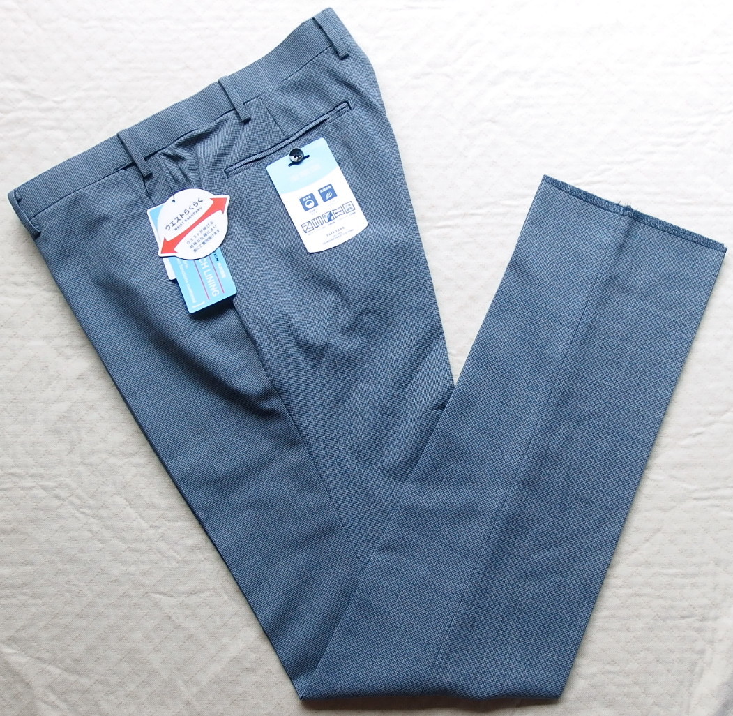 ■新品 CAFE SOHO 夏秋ウェスト伸縮ウールノータック 青紺&白/千鳥格子 W88 定価8，789 ①