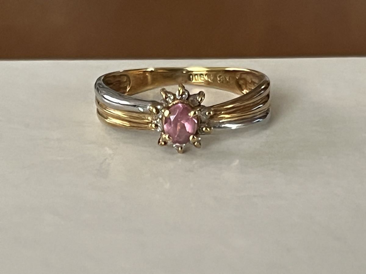 ピンクトルマリン リング ダイヤモンド K18 PT900 7.46ct 0.245ct 10号 