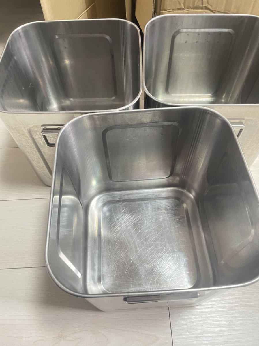 【3点セット】　業務用 角型　キッチンポット　手有　ポット　24cm 缶　ポット缶　ステンレス　調理　調理器具　保存　容器