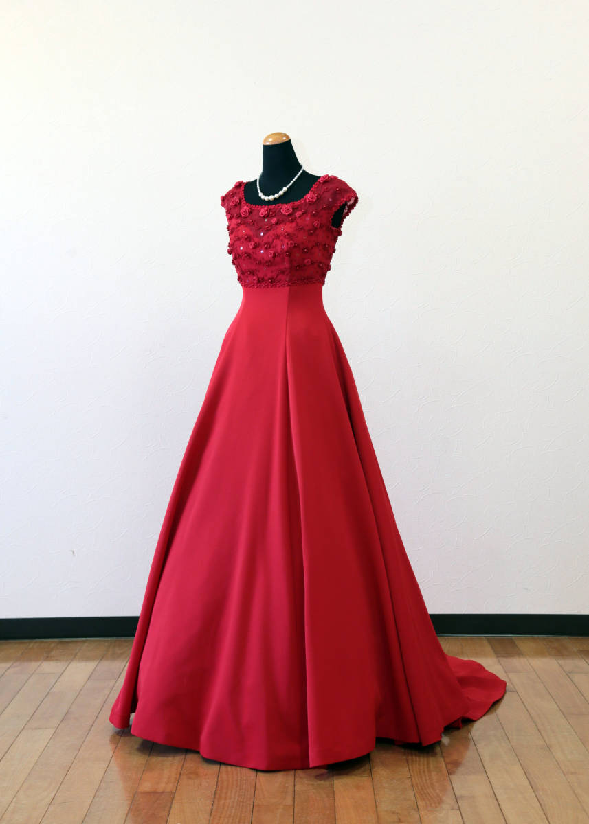 格安　赤ドレス2　9号　高級★結婚式★コスプレ★女装★ パーティドレス 二次会 発表会 演奏会 舞台 撮影 ハロウィンなどに