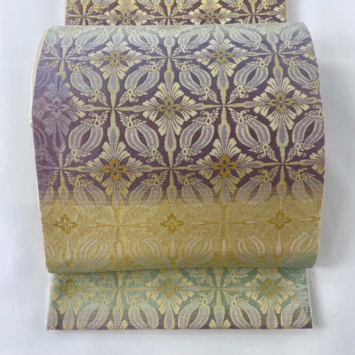 袋帯 美品 名品 花菱 草花 金糸 薄紫 六通 正絹 【中古】