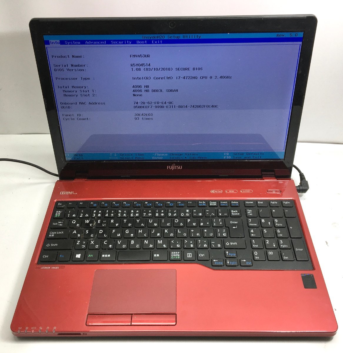 NT: 富士通 LIFEBOOK AH53/U Core i7-4722HQ 2.40GHz /4GB ブルーレイ