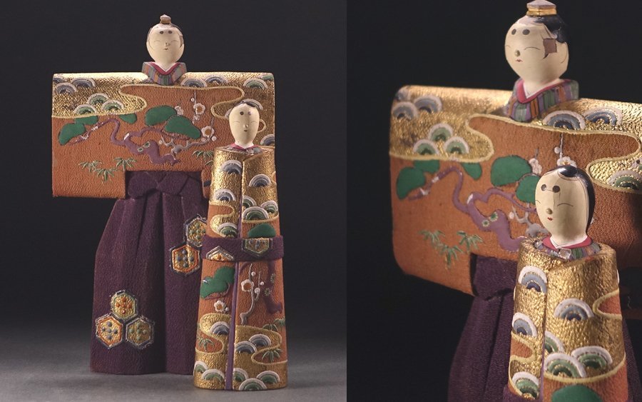 ∇花∇大正～昭和初期頃【窓朧庵】作 木彫極彩色三輪雛