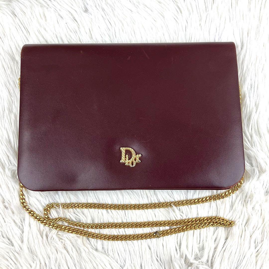 訳あり Dior ディオール チェーン ショルダーバッグ ロゴ ボルドー 