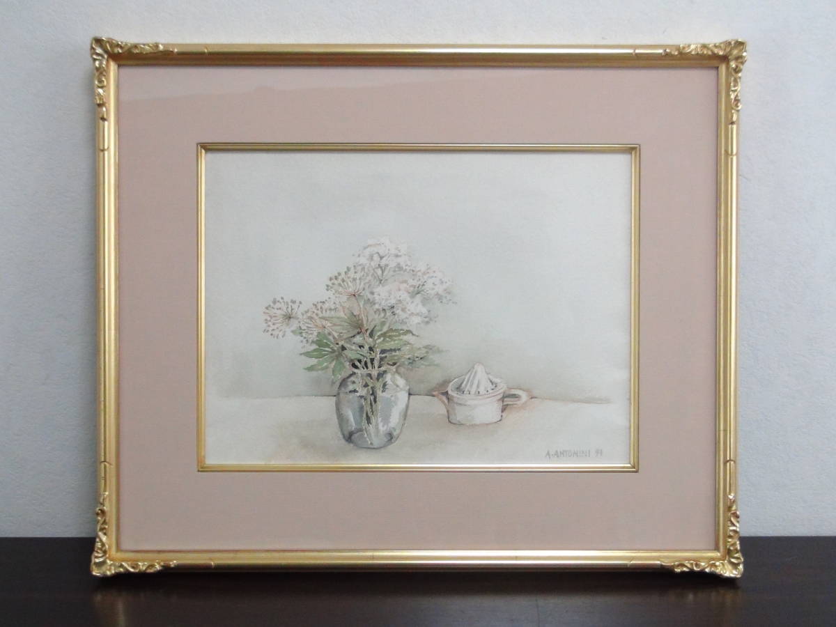 ▽ F6号 絵画 油彩 人物 少女像 日本洋画 額装 水森亜土 中古逸品作
