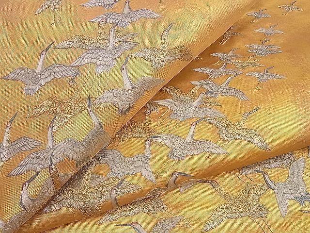 平和屋野田店■袋帯　総刺繍　群鶴文　金糸　逸品　n-hj5814