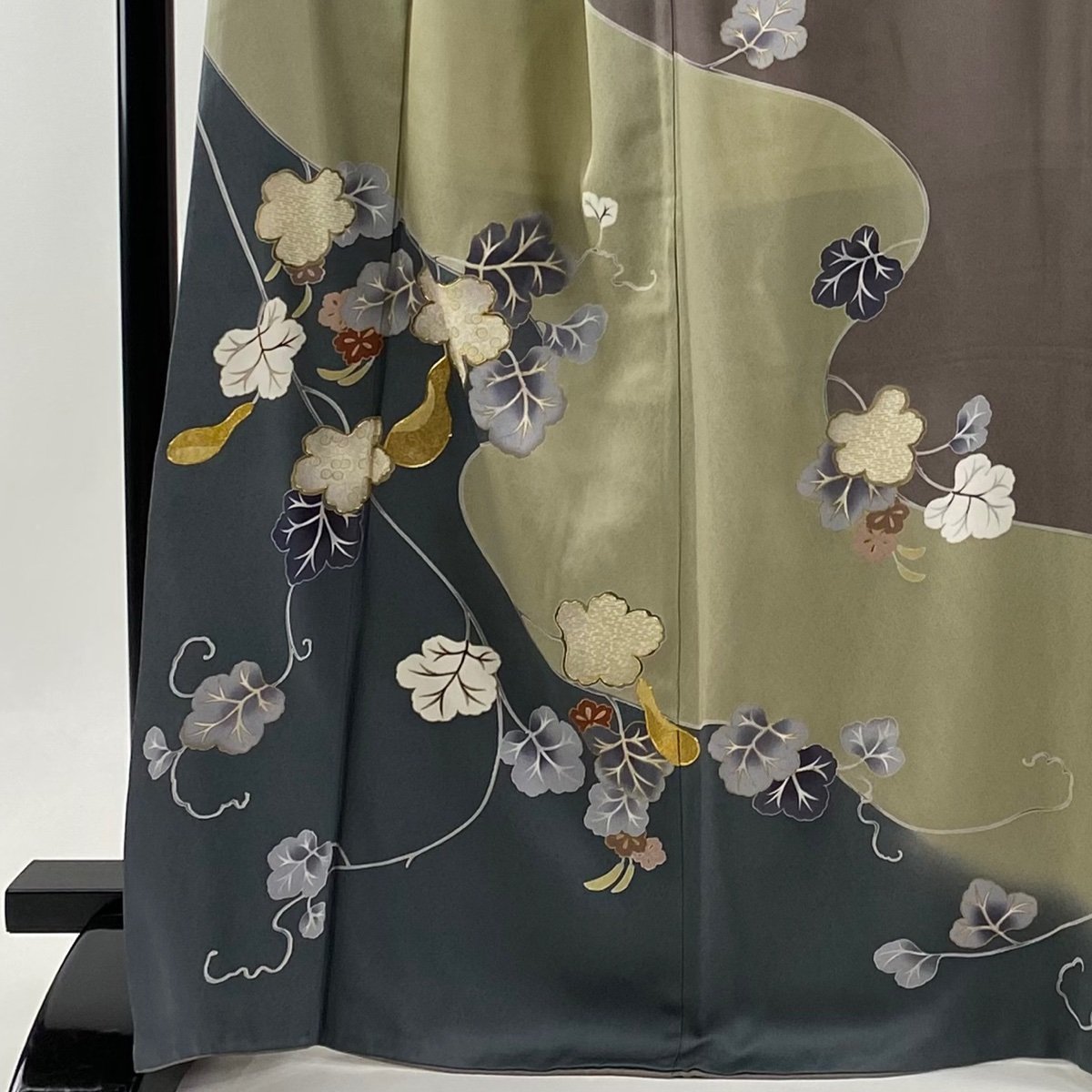 訪問着 身丈167.5cm 裄丈70cm L 袷 やまと 瓢箪 金糸 金彩 茶緑色 正絹