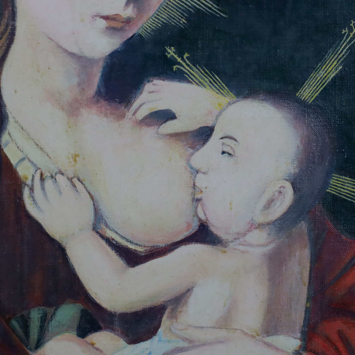 F6藤田嗣治（バルコニーの猫と少女））肉筆品⁄表裏サイン有⁄手描