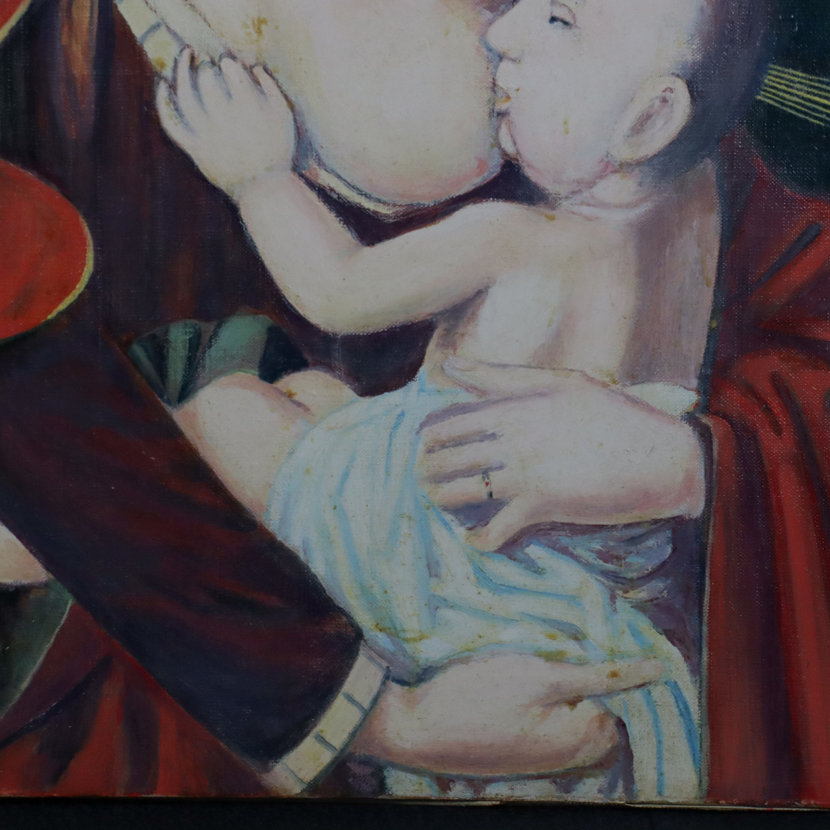 F6藤田嗣治（バルコニーの猫と少女））肉筆品⁄表裏サイン有⁄手描