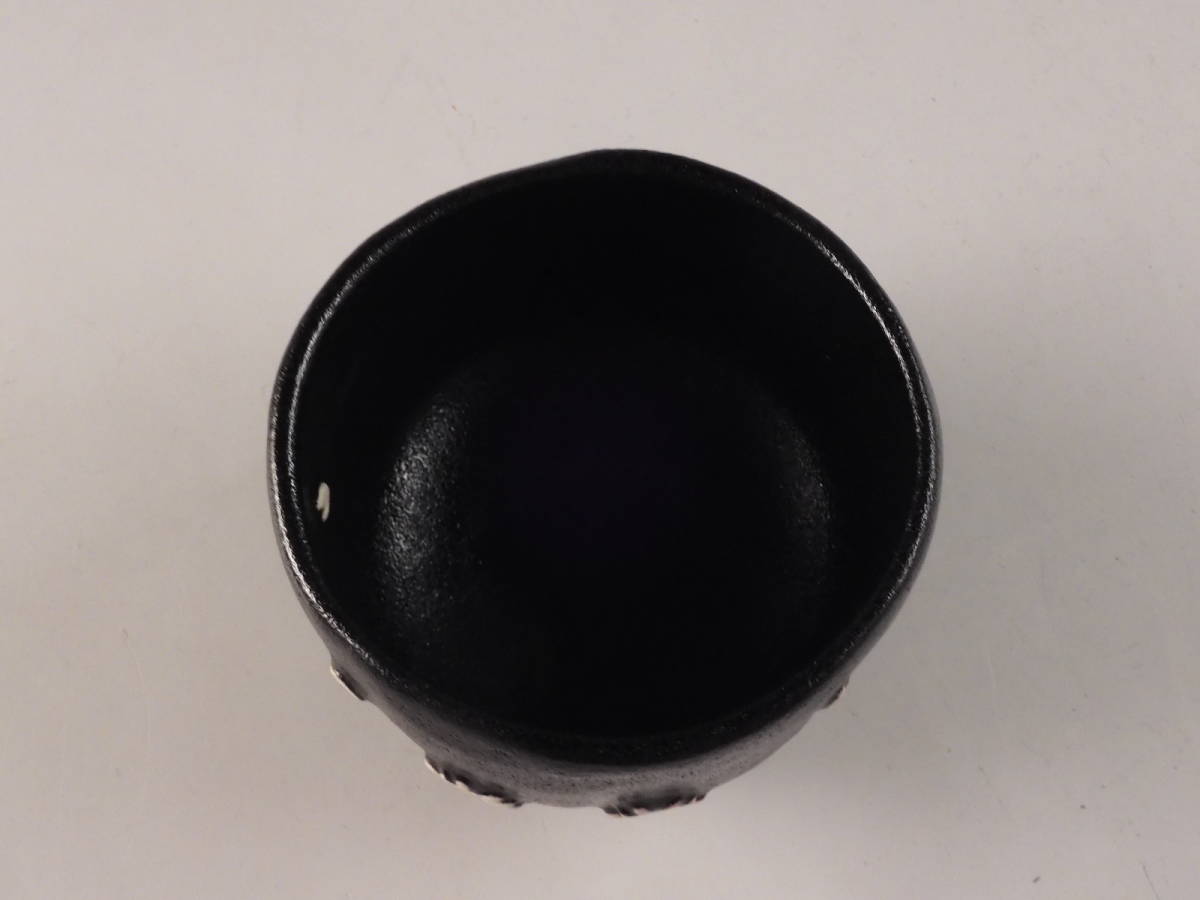 ☆栄☆西村 壹楽 造 彩色 桜 黒楽 茶碗 茶道具 共布 共箱 無傷完品