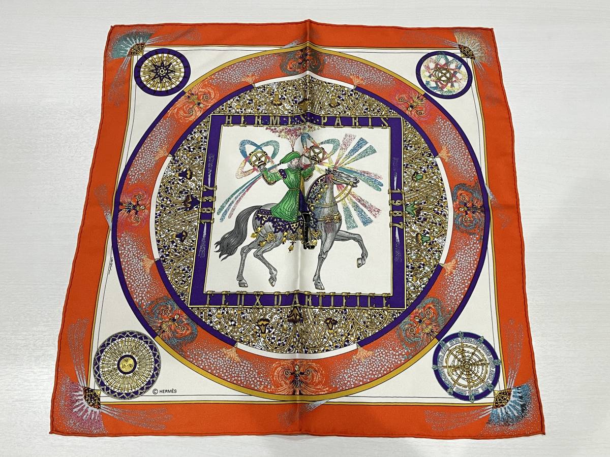 エルメス　カレ45　技巧の火　スカーフ　シルク　タグ無し