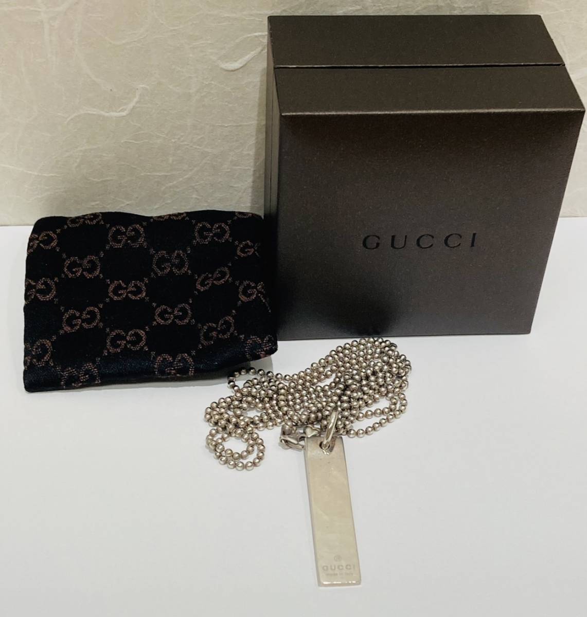N-15759 GUCCI グッチ ロゴ タグ ネックレス ペンダント ダブルボール