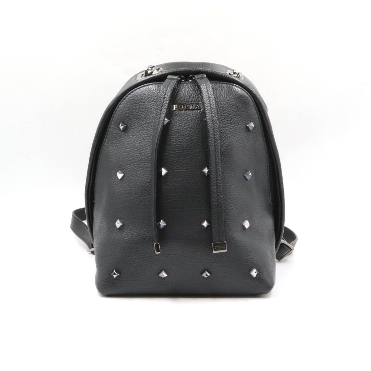 ☆【良品】FURLA フルラ レザー スタッズ リュック ブラック系