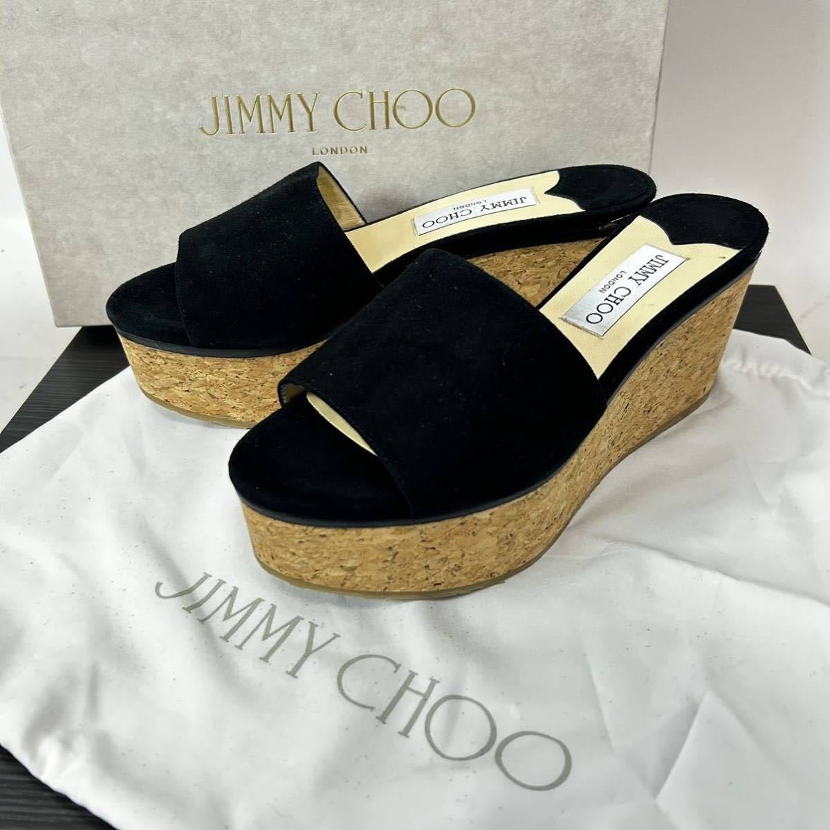 b315 良品 JIMMY CHOO ジミーチュウ スエードレザー ミュール 厚底