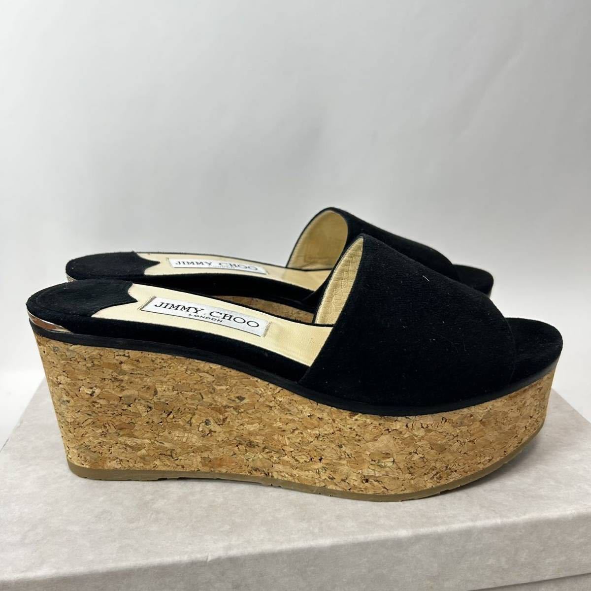 b315 良品 JIMMY CHOO ジミーチュウ スエードレザー ミュール 厚底