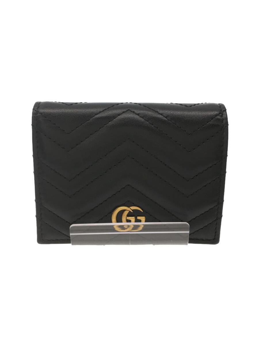 GUCCI◆2ツ折サイフ_GGマーモント_キルティング/レザー/BLK/レディース