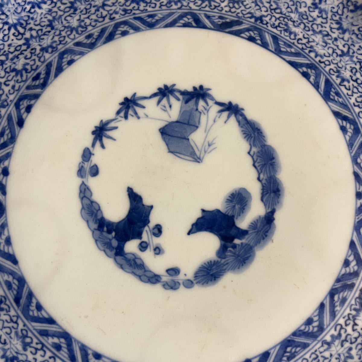 古伊万里 蛸唐草 輪花皿 染付 松竹梅 大明成化年製 在銘 骨董品 古美術
