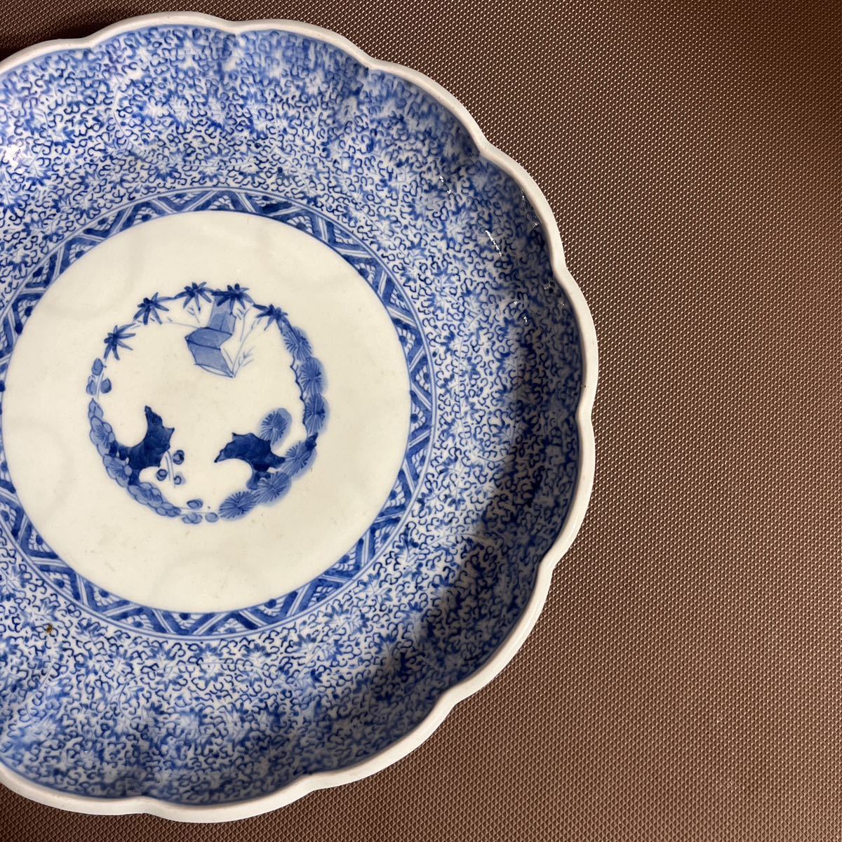 古伊万里 蛸唐草 輪花皿 染付 松竹梅 大明成化年製 在銘 骨董品 古美術