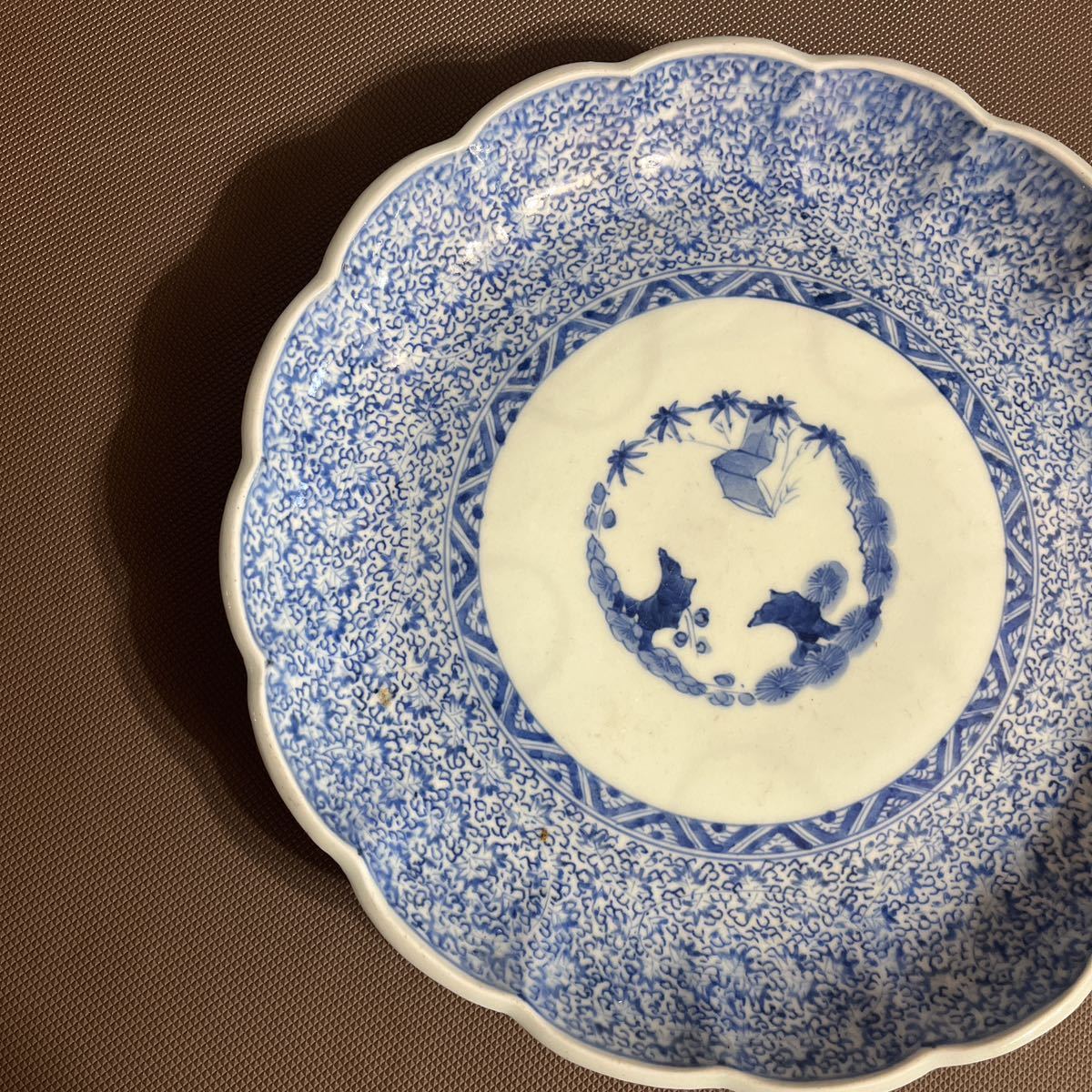 古伊万里 蛸唐草 輪花皿 染付 松竹梅 大明成化年製 在銘 骨董品 古美術