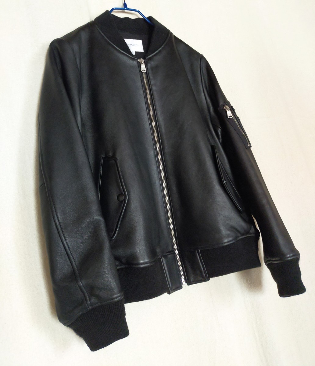 送料込み/BEAUTY & YOUTH UNITED ARROWS/ソフトラムレザー、スタジャン、ブルゾン、本革*黒